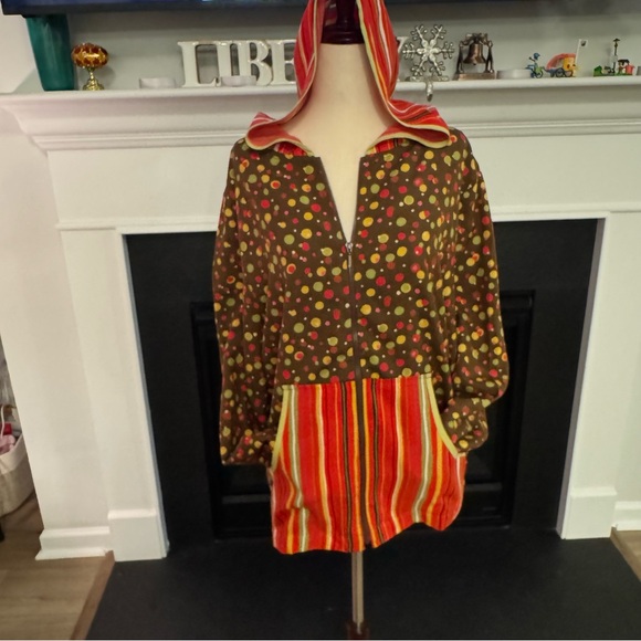🎨 Anne Carson 100% Silk Polka Dot & Stripe Hooded Tunic (XL)